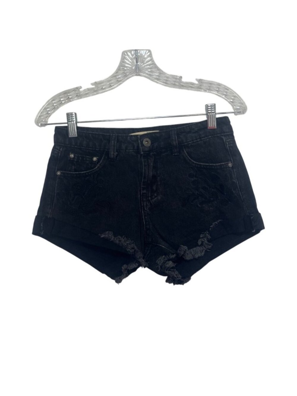 Th.resa Denim Shorts Distressed High Waisted Medium Black New Embroidered Summer